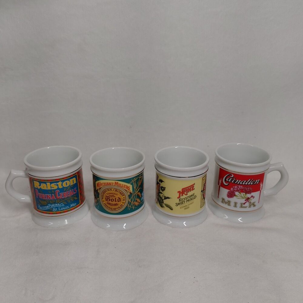 Vintage Franklin Mint The Corner Store Porcelain Mug Lot 4 Heinz Carnation Gold